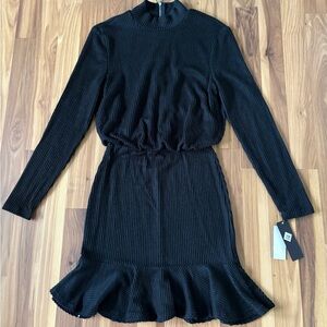 City Studio Black Ribbed Long Sleeve Dress